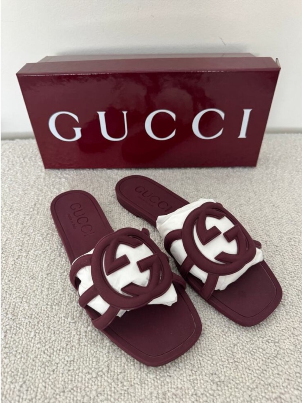Gucci Burgundy Palma GG Rubber Sandals